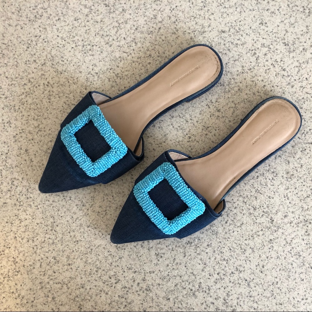 Something Navy Portia Buckle Mule Blue Beaded 7.5